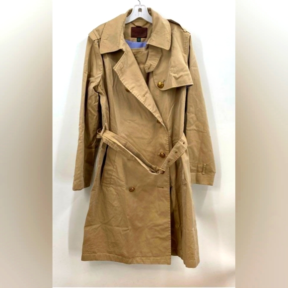Ralph Lauren Jackets & Blazers - Lauren Ralph Lauren Designer Beige Tan Belted Trench Coat Stripe Blue Lining 12